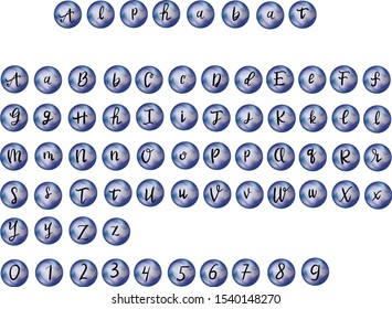 Vector abc lattin on blu gradient button . Isolated illustration . Concept for print, web design, cards, textile, logo