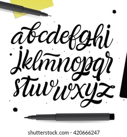 Vector Abc set. Painted Type. Handwritten Script Font. Hand Lettering and Custom Typography art for Designs: Logo, Cards, etc. Brush Typeface isolated on white background. 