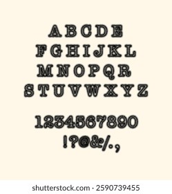 Vector abc, Vintage Textured Font, Halftone, Grain Effect. Branding, Posters, Social Media, Creative Projects, Serif Typography. Detective Journal