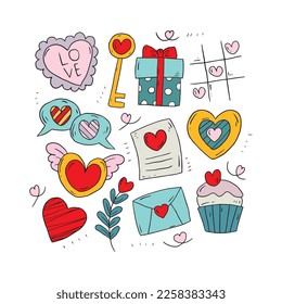 Vektorgrafik über die Tageselement-Kollektion von Doodle-Valentinen