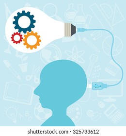 vector about education in concept : kids brain can develop from education and use new technology for creativity and innovation