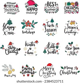 Vector about Hand drawn christmas badge collection