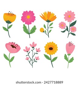 Vector about Hand drawn spring flowers set