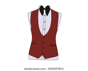 Vector about red color vest formal wear. Men's formal fashion clothing concept vector illustration.