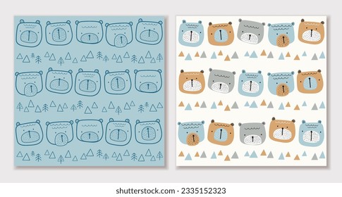 Vector about Seamless pattern with cute bear, hand drawn cartoon, cute background used for printing, wallpaper, children's clothing pattern design. vector illustration