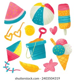 Vector about Set of summer elements in watercolor style
