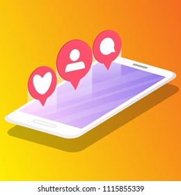 Vector about smartphone with popular notifications.