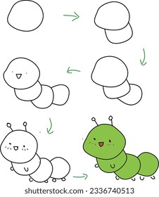 vector about the steps to make simple caterpillar image for children to learn