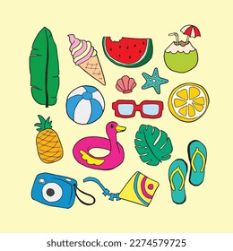 Vector about Summer doodle illustration element set
