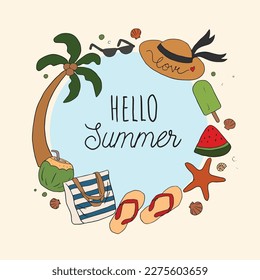  Vector about Summer frame template hello vacation