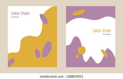 Vector abstact art. Frame made of colorful yellow an purple spots. Simple illustration template set with lettering for invitations, cards and other design 
