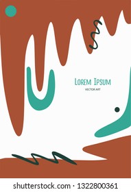 Vector abstact art. Frame made of colorful brown, blue and black spots. Simple illustration template with lettering for invitations, cards and other design