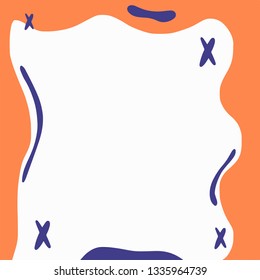 Vector abstact art. Frame made of colorful orange, brown, blue spots, elements. Simple illustration template for invitations, cards and other design. White background