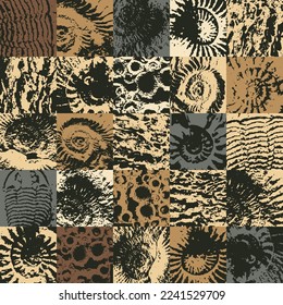 vector abstact seamless pattern background with sea stone texture with imprints of shells of ancient ammonite shells. Suitable for wallpaper design, wrapping paper, fabric, ceramic tiles