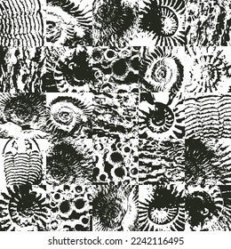 vector abstact seamless pattern background with sea stone texture with imprints of shells of ancient ammonite shells. Suitable for wallpaper design, wrapping paper, fabric, ceramic tiles