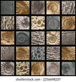 vector abstact seamless pattern background with sea stone texture with imprints of ancient ammonite shells. Suitable for wallpaper design, wrapping paper, fabric, ceramic tiles