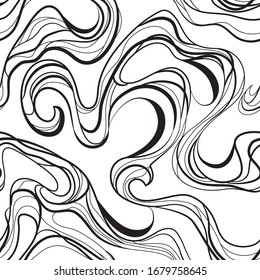 Vector abstact waves seamless pattern, monochrome vibrant dynamic stripes