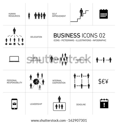 vector abstrac business icons and pictograms set black on white background