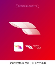 Plantilla de logotipo del avión 3d abstracto del vector. Forma de movimiento y velocidad