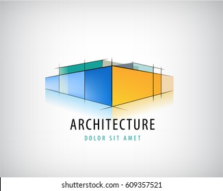 Vector abstract 3d architecture sign, building plan logo, house design, structure icon isolated 