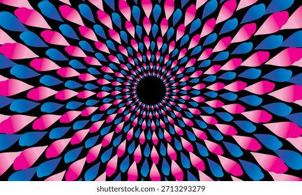 Vector abstract 3d background with curved leaf or petal patterns, bright color gradations on a black background, creating the illusion of depth and futuristic dynamic rotating movement.