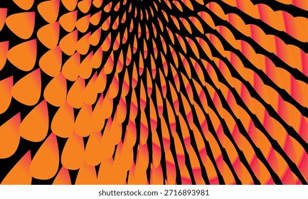 Fondo 3D abstracto de Vector con patrones de hojas curvas o pétalos, gradaciones de colores brillantes sobre un fondo negro, creando la ilusión de profundidad y movimiento giratorio dinámico futurista.	

