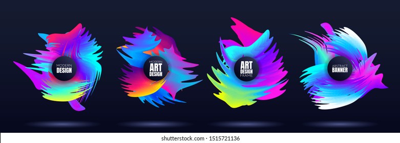 Vector abstract 3d banners. Geometric dynamic color frame. Modern Art graphics. Element for design business cards, invitations, flyers, websites, banners. Light background set. Circle with text. 