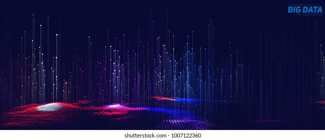 Vector abstract 3D big data  visualization. Futuristic infographics aesthetic design. Visual information complexity. Intricate data threads plot. Social network or business analytics representation