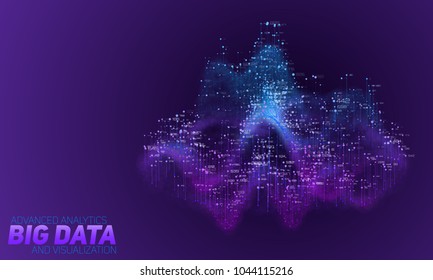 Vector abstract 3D big data visualization. Futuristic infographics aesthetic design. Visual information complexity. Intricate data threads graphic. Social network or business analytics representation