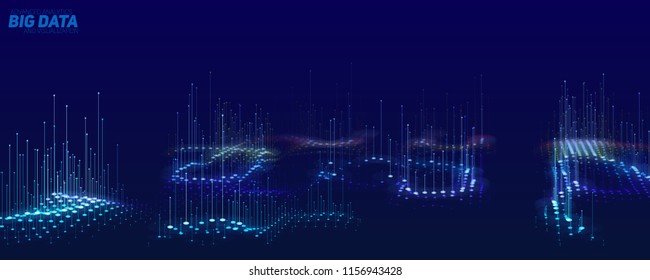 Vector abstract 3D big data visualization. Futuristic infographics aesthetic design. Visual information complexity. Intricate data threads plot. Social network or business analytics representation
