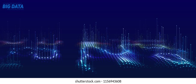 Vector abstract 3D big data visualization. Futuristic infographics aesthetic design. Visual information complexity. Intricate data threads plot. Social network or business analytics representation.