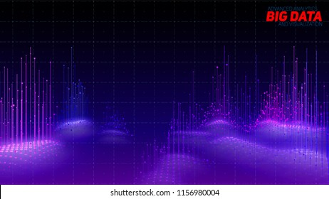 Vector abstract 3D big data visualization. Futuristic infographics aesthetic design. Visual information complexity. Intricate data threads plot. Social network or business analytics representation