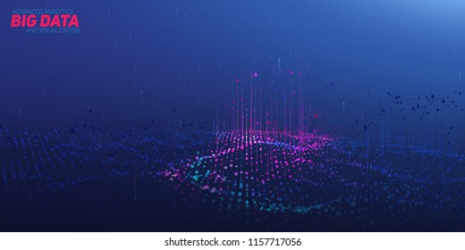 Vector abstract 3D big data visualization. Futuristic infographics aesthetic design. Visual information complexity. Intricate data threads plot. Social network or business analytics representation
