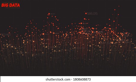 Vector abstract 3D big data visualization. Futuristic infographics aesthetic design. Visual information complexity. Intricate data threads plot. Social network or business analytics representation.