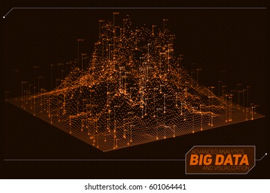 Vector abstract 3D big data visualization. Futuristic infographics aesthetic design. Visual information complexity. Intricate data threads graphic. Social network or business analytics representation