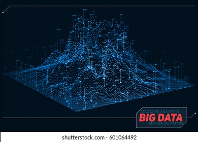 Vector abstract 3D big data visualization. Futuristic infographics aesthetic design. Visual information complexity. Intricate data threads graphic. Social network or business analytics representation