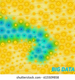 Vector abstract 3D big data visualization with nodes. Futuristic infographics aesthetic design. Visual information complexity. Intricate planar data threads chart. Social network or business analytics