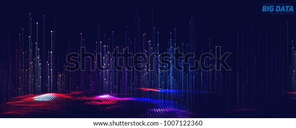 Vector abstract 3D big data \
visualization. Futuristic infographics aesthetic design. Visual\
information complexity. Intricate data threads plot. Social network\
or business analytics\
representation