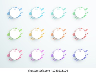 Vector Abstract 3d Circle Text Boxes Number 1 to 12