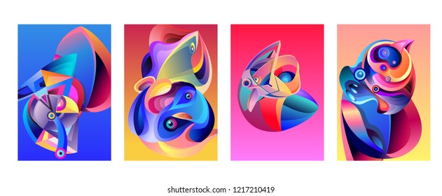 Vector Abstract 3D Colorful Gradient Geometric Curvy pattern background illustration. Set of Abstract Techno and cultural background for Cover, Poster, and print in Eps 10. 
