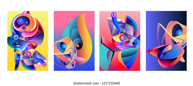 Vector Abstract 3D Colorful Gradient Geometric Curvy pattern background illustration. Set of Abstract Techno and cultural background for Cover, Poster, and print in Eps 10. 