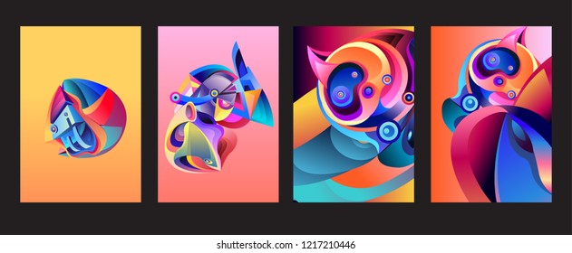 Vector Abstract 3D Colorful Gradient Geometric Curvy pattern background illustration. Set of Abstract Techno and cultural background for Cover, Poster, and print in Eps 10. 