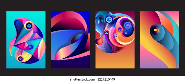 Vector Abstract 3D Colorful Gradient Geometric Curvy pattern background illustration. Set of Abstract Techno and cultural background for Cover, Poster, and print in Eps 10. 