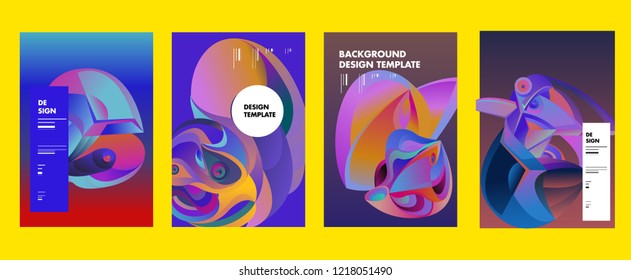 Vector Abstract 3D Colorful Gradient Geometric Curvy pattern background illustration. Set of Abstract Techno and cultural background for Cover, Poster, and print in Eps 10. 