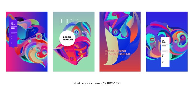Vector Abstract 3D Colorful Gradient Geometric Curvy pattern background illustration. Set of Abstract Techno and cultural background for Cover, Poster, and print in Eps 10. 