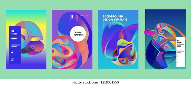 Vector Abstract 3D Colorful Gradient Geometric Curvy pattern background illustration. Set of Abstract Techno and cultural background for Cover, Poster, and print in Eps 10. 