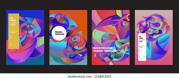 Vector Abstract 3D Colorful Gradient Geometric Curvy pattern background illustration. Set of Abstract Techno and cultural background for Cover, Poster, and print in Eps 10. 