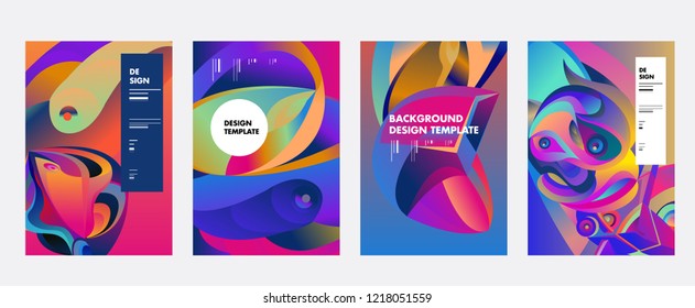 Vector Abstract 3D Colorful Gradient Geometric Curvy pattern background illustration. Set of Abstract Techno and cultural background for Cover, Poster, and print in Eps 10. 
