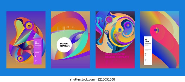 Vector Abstract 3D Colorful Gradient Geometric Curvy pattern background illustration. Set of Abstract Techno and cultural background for Cover, Poster, and print in Eps 10. 