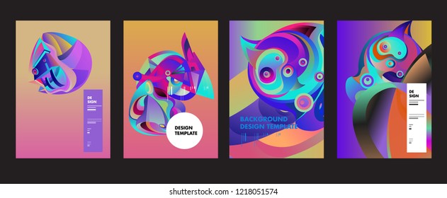 Vector Abstract 3D Colorful Gradient Geometric Curvy pattern background illustration. Set of Abstract Techno and cultural background for Cover, Poster, and print in Eps 10. 